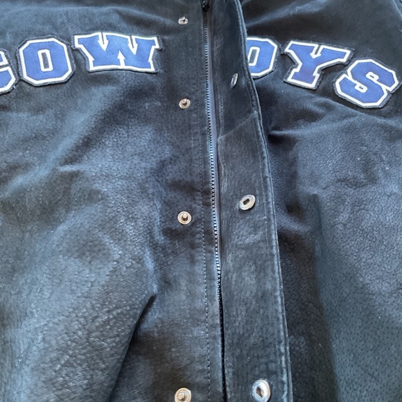 NFL Dallas Cowboys Unisex L Black Blue Suede Leather Lined Varsity Jacket Coat - Picture 5 of 16